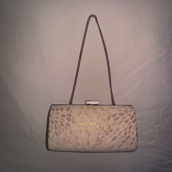 David's Bridal Cream Gold brocade short sleeveless formal Sz 6 with purse - Picture 13 of 16